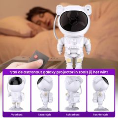 Astronaut projector next to a bed while someone sleeps