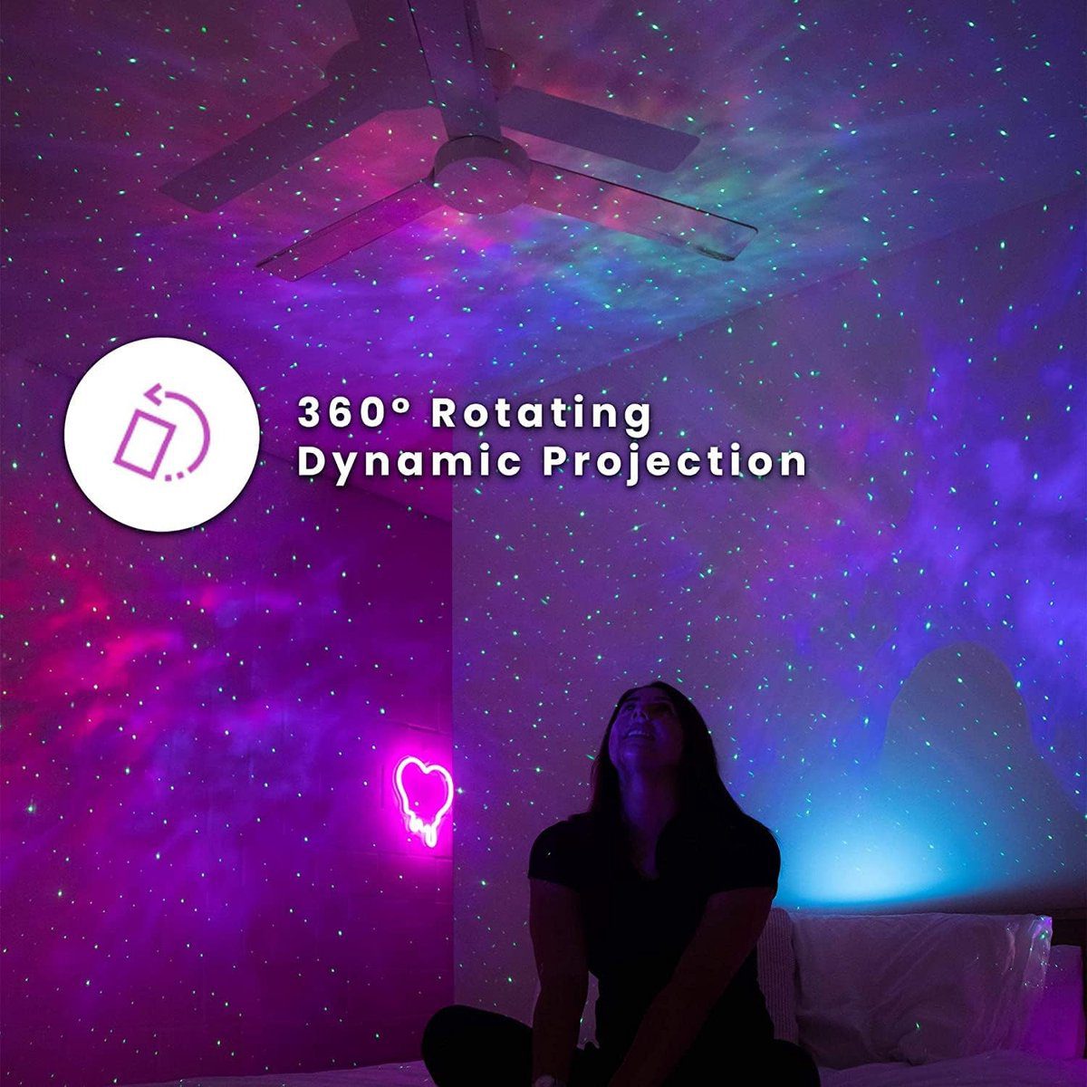 A nebula projection rotating across a whole room