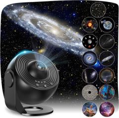 Black planetarium projector projecting a galaxy
