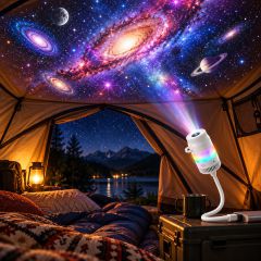A galaxy projected inside a tent