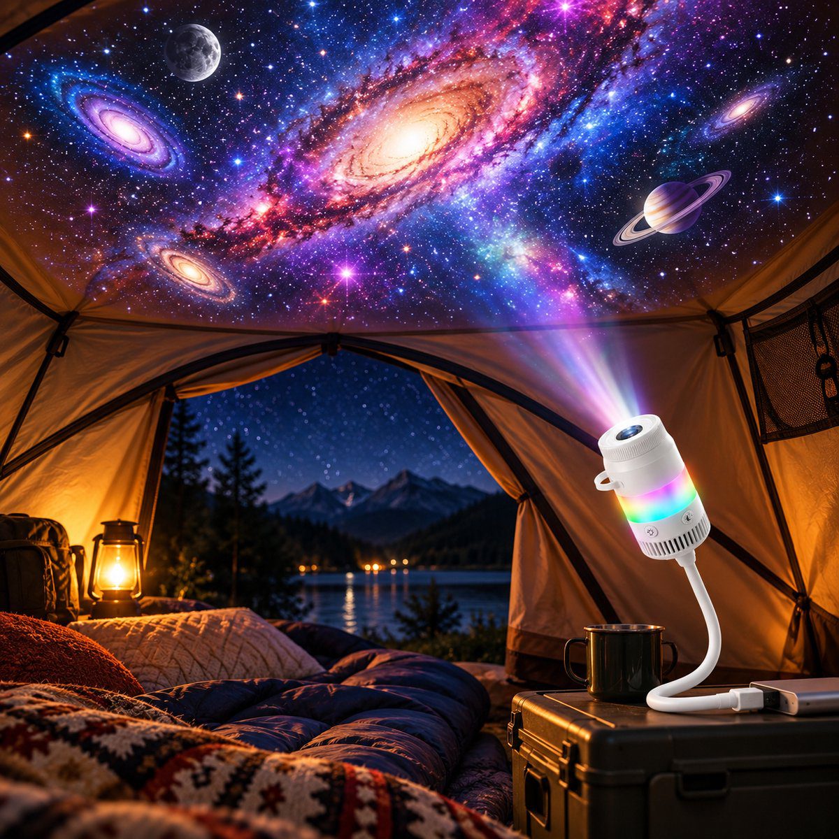 A galaxy projected inside a tent