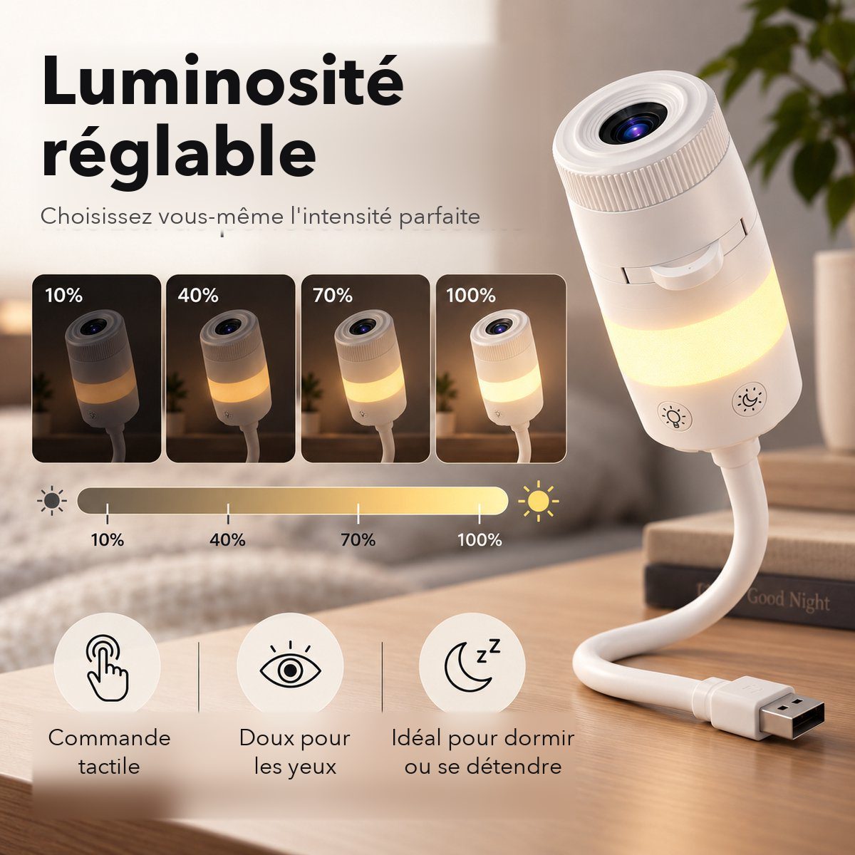The four brightness levels of the night light