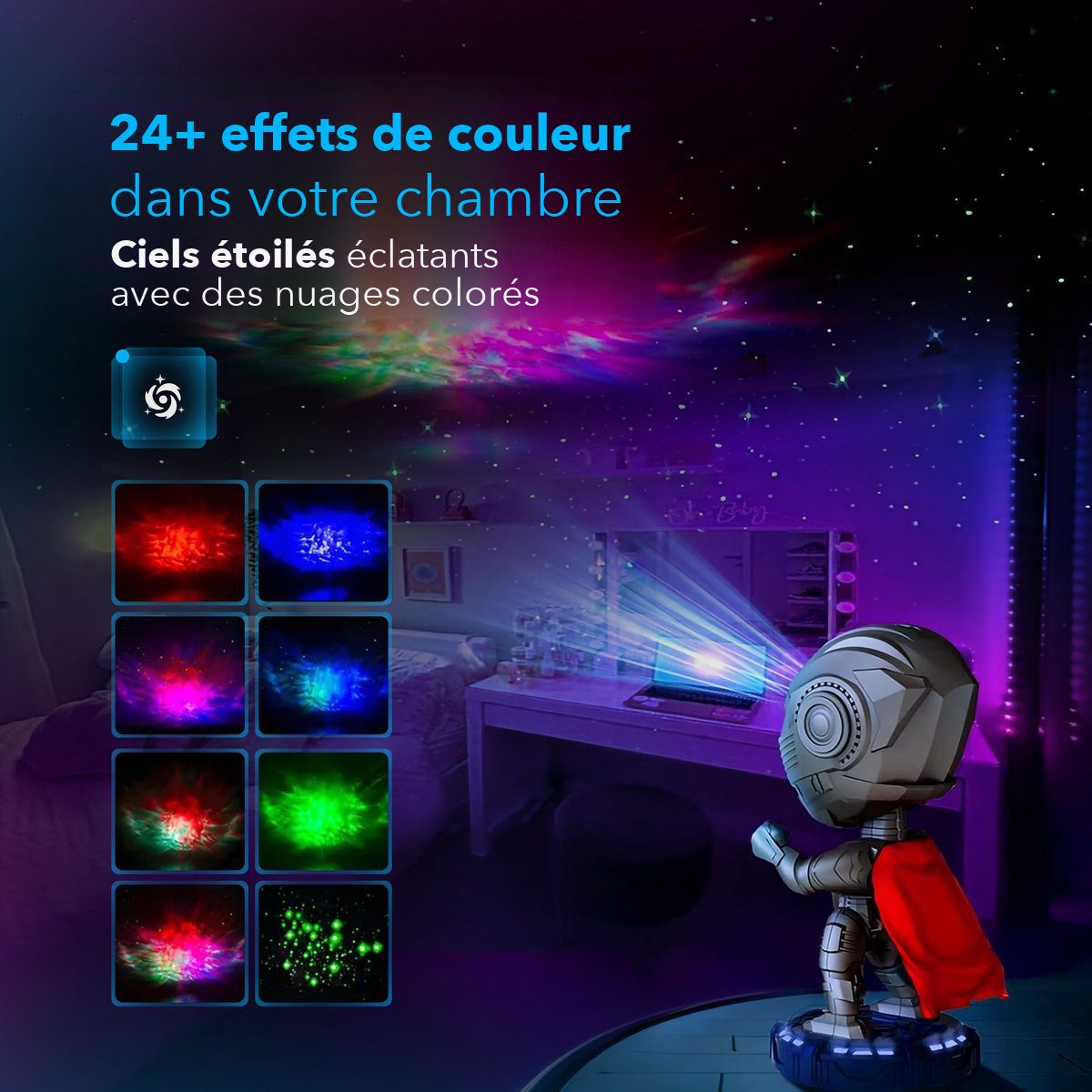 The 24 colour effects of the warrior projector